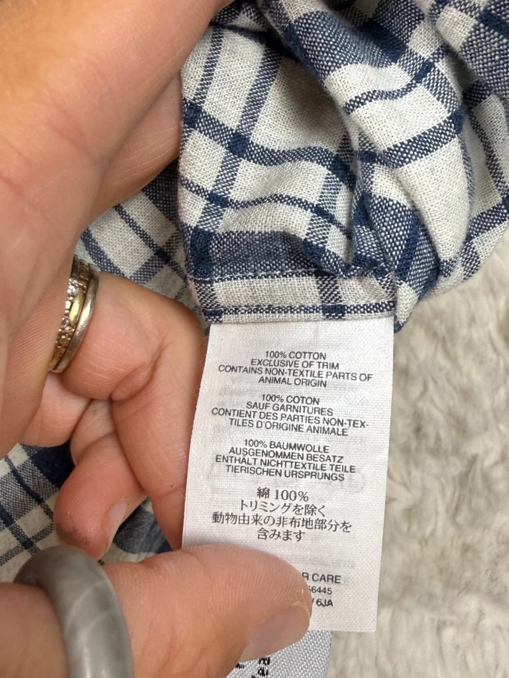 J. Crew Button Down Long Sleeve Shirt Blue White Plaid Check Cotton Men's Large
